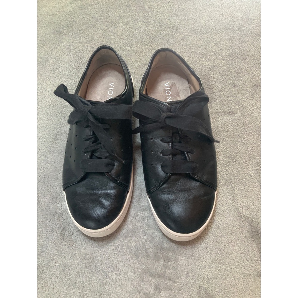 Vionic Keke Black Leather Ribbon Lace Up Low Top Sneakers Womens 6.5